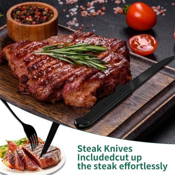 49-Piece Black Silverware Set with Drawer Organizer, Stainless Steel Cutlery - Picture 6 of 7